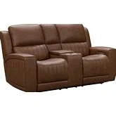 Pierce Zero Gravity Power Recline Loveseat w/ Power Head Rest Lumbar & Console in Brown Leather